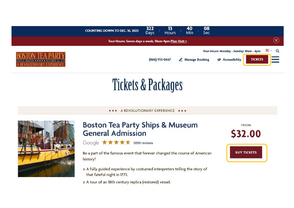 ボストン茶会事件船と博物館チケット